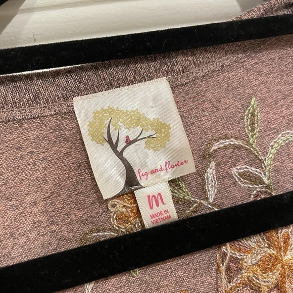 Anthropologie Fig & Flower Blouse Womens Size Medium Knit Embroidered Floral - Picture 5 of 7